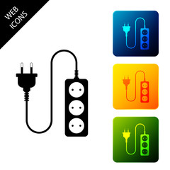 Electric extension cord icon isolated. Power plug socket. Set icons colorful square buttons. Vector Illustration