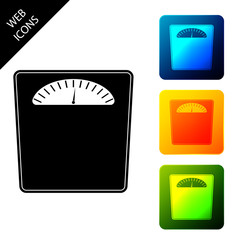 Bathroom scales icon isolated. Weight measure Equipment. Weight Scale fitness sport concept. Set icons colorful square buttons. Vector Illustration