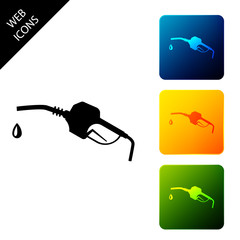 Gasoline pump nozzle icon isolated. Fuel pump petrol station. Refuel service sign. Gas station icon. Set icons colorful square buttons. Vector Illustration