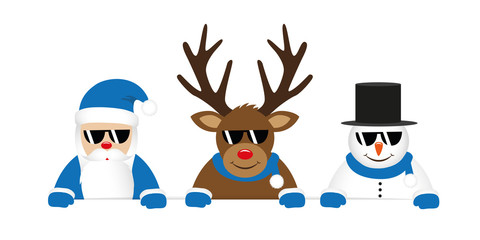 cute reindeer santa claus and snowman cartoon with sunglasses for christmas vector illustration EPS10 © krissikunterbunt