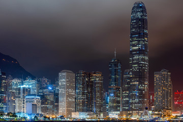 Hong Kong Cityscape skyscraper at night time, business financial district, tourist and travel destination, architecture building and landmark concept