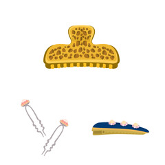 Vector design of barrette and hair sign. Set of barrette and accessories stock vector illustration.