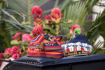  Traditional caps from Madeira in a street stall in Funchal. Madeira. Portugal