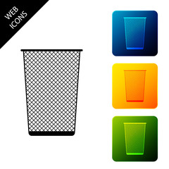 Trash can icon isolated. Garbage bin sign. Recycle basket icon. Office trash icon. Set icons colorful square buttons. Vector Illustration