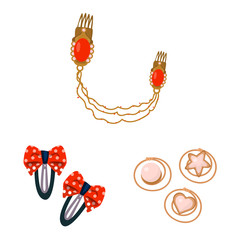 Vector illustration of barrette and hair sign. Set of barrette and accessories vector icon for stock.