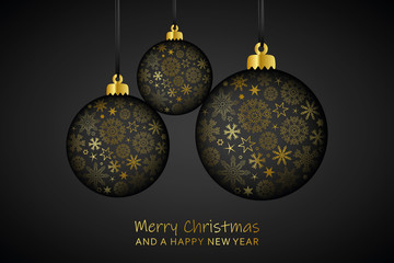 gold and black luxury christmas ball decoration with snowflakes vector illustration EPS10