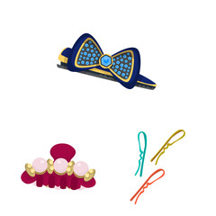 Vector design of barrette and hair logo. Collection of barrette and accessories vector icon for stock.