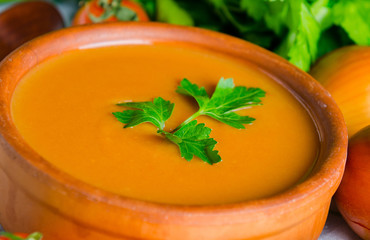 Tomato soup prepared in traditional italian style