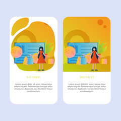 Set of Online shop Mobile pages template for online shop, marketing, sales and sosial media. Modern flat design concept. Web page design for website and mobile website. Flat vector illustration.shop.