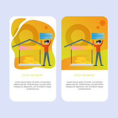 Set of Online shop Mobile pages template for online shop, marketing, sales and sosial media. Modern flat design concept. Web page design for website and mobile website. Flat vector illustration.shop.