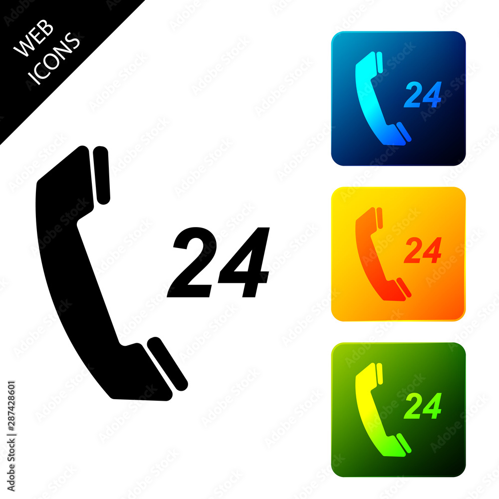 Poster telephone 24 hours support icon isolated. all-day customer support call-center. set icons colorful s