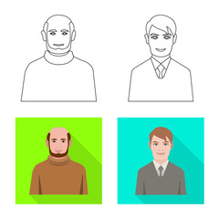 Vector illustration of hairstyle and profession icon. Collection of hairstyle and character stock symbol for web.