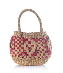 Fototapeta na wymiar Handmade basket from water hyacinth isolated on white background