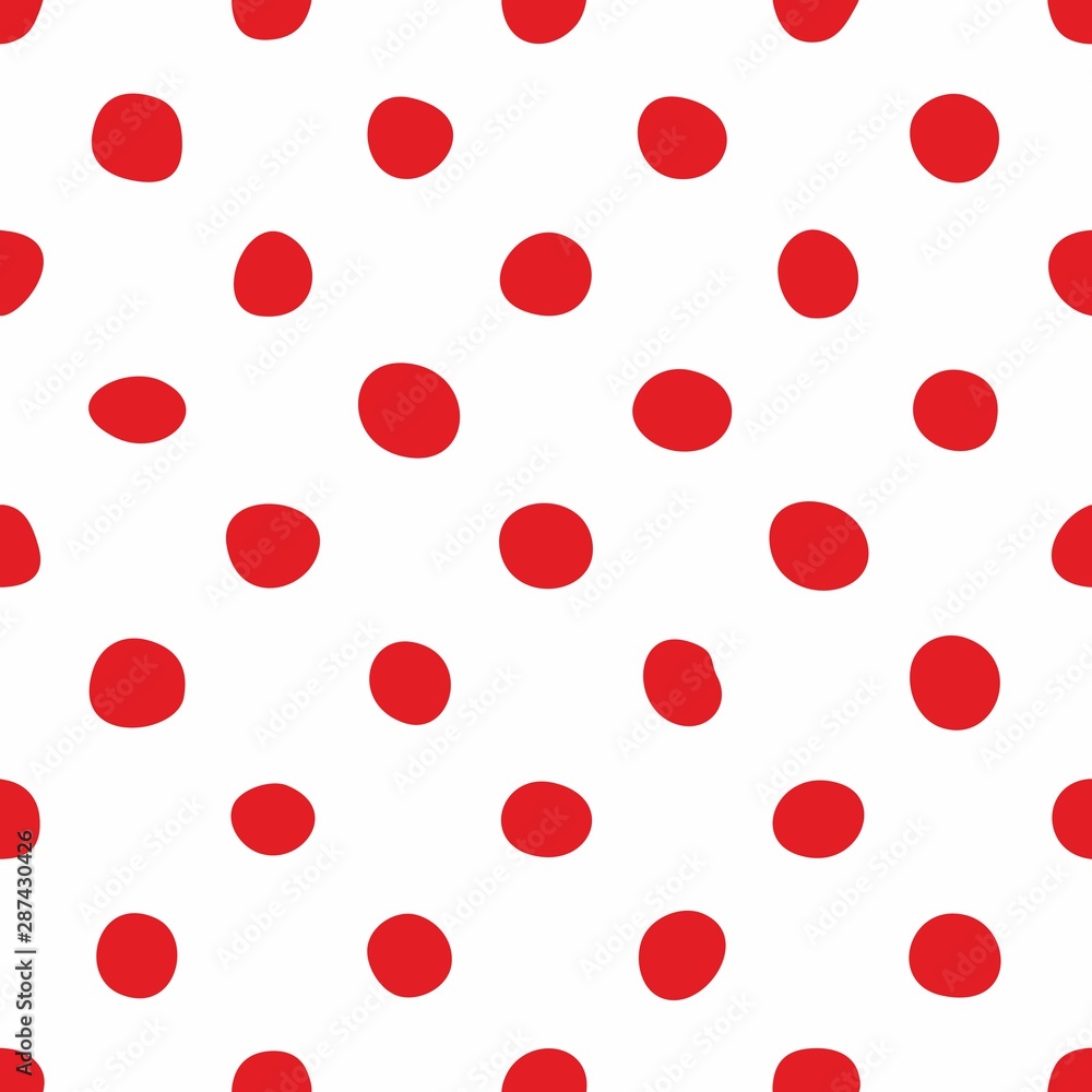 Poster tile vector pattern with hand drawn red polka dots on white background