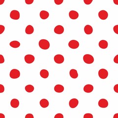 Tile vector pattern with hand drawn red polka dots on white background