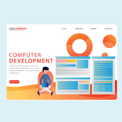 Set of Development Landing pages template for development, mobile, shop and marketing. Modern flat design concept. Web page design for website and mobile website. Flat vector illustration. Easy edit.