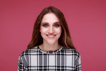 Fototapeta premium Portrait of pretty model isolated over the pink background