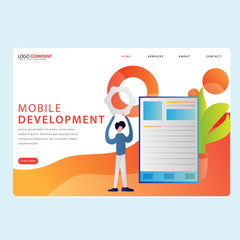 Set of Development Landing pages template for development, mobile, shop and marketing. Modern flat design concept. Web page design for website and mobile website. Flat vector illustration. Easy edit.