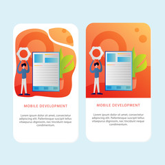 Set of Development Mobile pages template for development, mobile, shop and marketing. Modern flat design concept. Web page design for website and mobile website. Flat vector illustration. Easy edit.