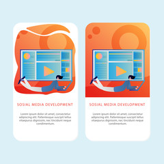 Set of Development Mobile pages template for development, mobile, shop and marketing. Modern flat design concept. Web page design for website and mobile website. Flat vector illustration. Easy edit.