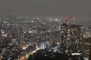 Tokyo Japan skylines and skyscrapers buildings, aerial view, around Shinjuku ward. Asia.
