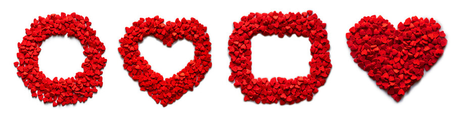Set of romantic frames on a white background. Frame of hearts. Romantic background.