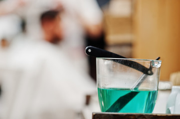 Close up parfume cologne at barbershop. Barber soul.