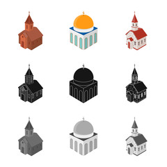 Vector illustration of temple and historic icon. Collection of temple and faith vector icon for stock.