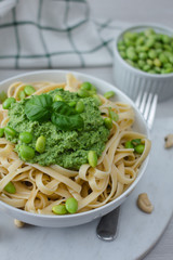 Edamame Pesto with Pasta 