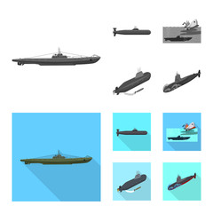 Vector illustration of war and ship sign. Collection of war and fleet stock vector illustration.