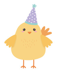 Chicken cartoon with happy birthday icon design