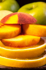 fresh fruits, vitamins on the table