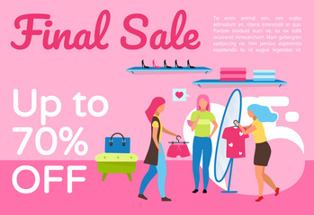 Final sale brochure template. Flyer, booklet, leaflet concept with flat illustrations. Vector page layout for magazine. Clothing store, boutique discount advertising leaflet with text space