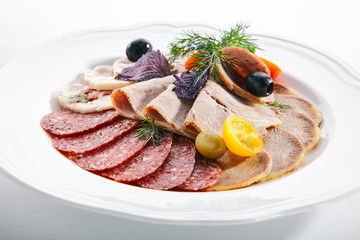 Cold Cuts with Sliced Salami, Beef Tongue, Boiled Pork and Chicken Roll