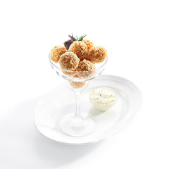 Breaded Cheese Balls with Mozzarella, Cottage Cheese and Tartar Sauce