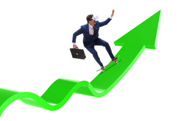 Businessman riding skateboard on financial graph