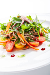 Gourmet Salad with Sliced Beef Tongue, Vegetables and Pesto