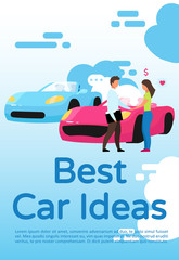 Best car ideas poster vector template. Brochure, cover, booklet page concept design with flat illustrations. Car dealership, showroom consultant. Advertising flyer, leaflet, banner layout idea