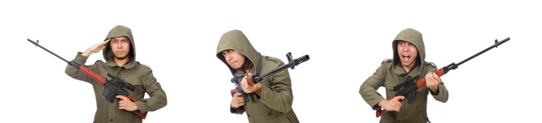 Fototapeta premium Man with a gun isolated on white