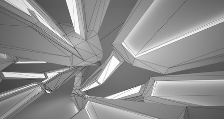 Fototapeta premium Abstract architectural white interior of a minimalist house with neon lighting. Drawing. 3D illustration and rendering.