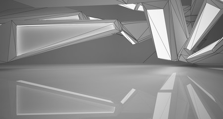 Obraz premium Abstract architectural white interior of a minimalist house with neon lighting. Drawing. 3D illustration and rendering.