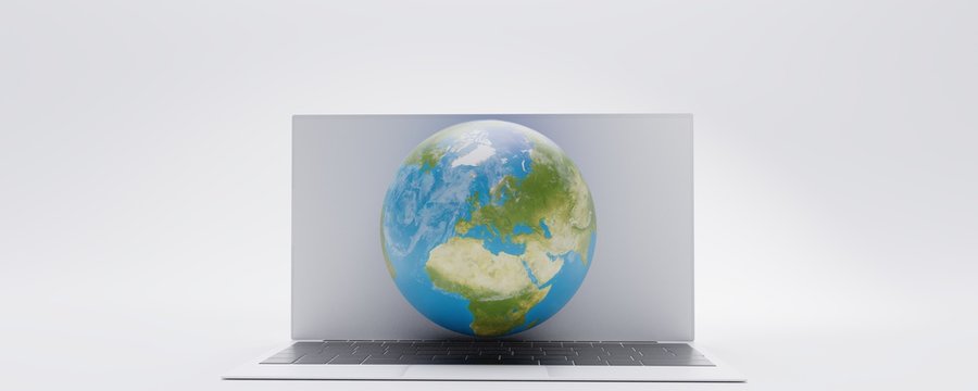 globe planet earth at computer notebook 3d-illustration. elements of this image furnished by NASA