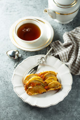 Homemade apple pie with apricot glaze