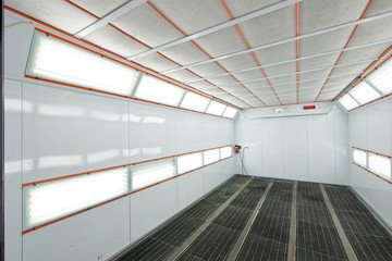 The interior of the spray booth for a cars