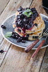 Blueberry  pancakes, fresh summer breakfast