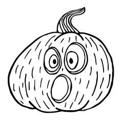 Halloween pumpkin sketch, surprised pumpkin black outline isolated, illustration for design and decora vector