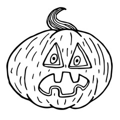 Halloween pumpkin sketch, surprised pumpkin black outline isolated, illustration for design and decora vector