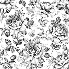 Seamless Pattern with Hand Drawn Rose  Flowers