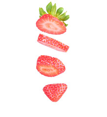 Falling strawberry isolated on white