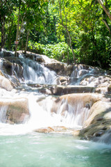 Turquoise water flowing over limestone